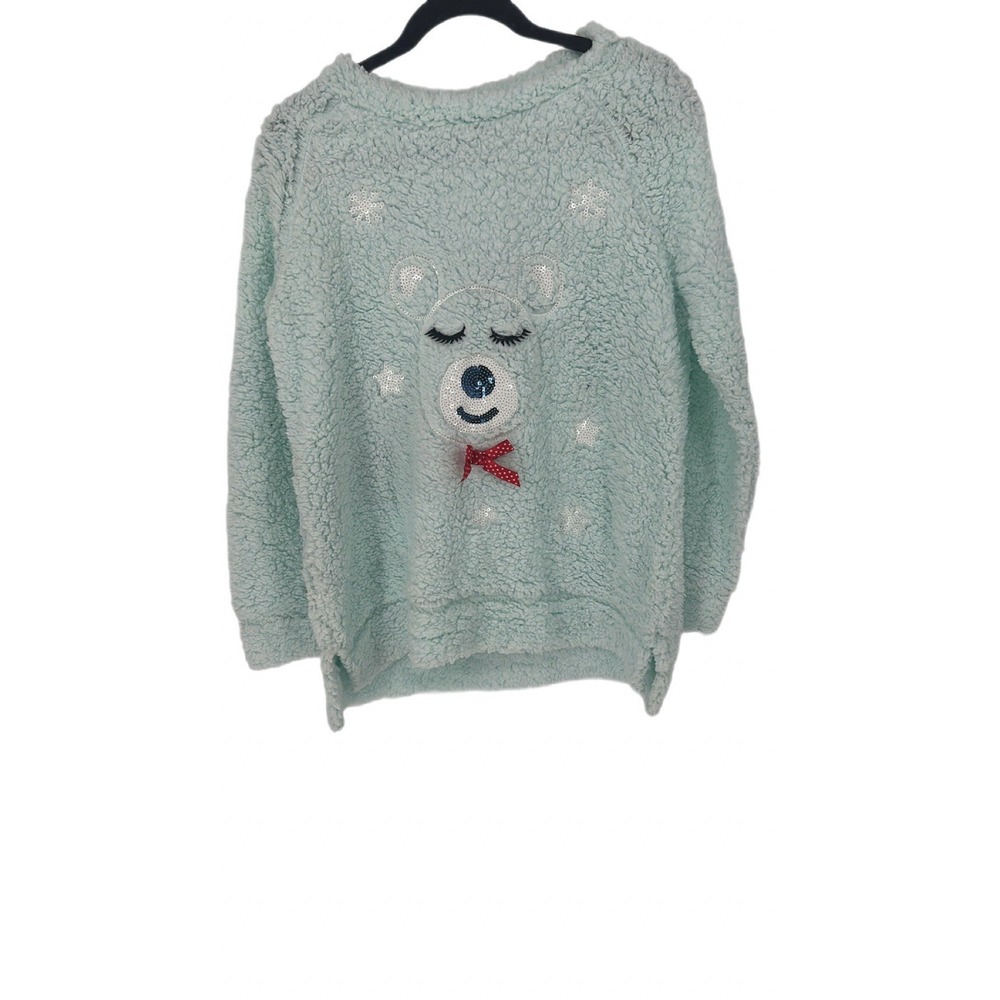 Como Vintage Womens L Green‎ Sherpa -Bear w bowtie and snowflakes Size Med NWT